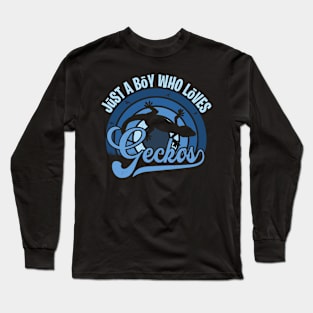Funy Quote Just A Boy Who Loves geckos Blue 80s Retro Vintage Sunset Gift IdeA for boys Long Sleeve T-Shirt